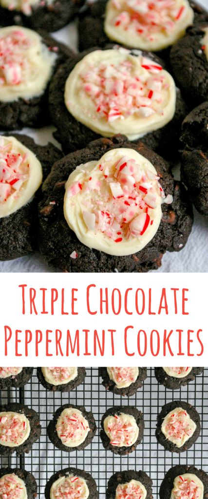 Triple Chocolate Peppermint Cookies, Chocolate Peppermint Cookies Recipe, Peppermint Cookie Recipe, Peppermint Treats, Triple Chocolate Cookies, Chocolate Peppermint Cookies, Favorite Cookie Recipe, Holiday Eating, Peppermint Cookies