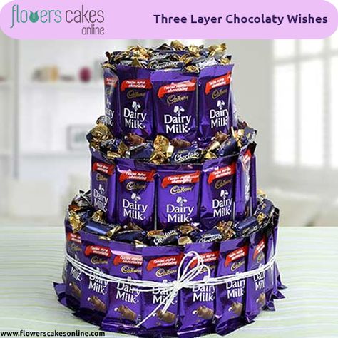 42 Cadbury Dairy Milk Chocolates are arranged around three Round Shaped Thermocols to form a three storied chocolate building. You can gift it to your loved ones on any occasion. #FLOWERSCAKESONLINE #SendChocolatetoIndia #OrderFlowersOnline Chocolate Day Images, Chocolate Eclairs, Dairy Milk Silk, Cadbury Dairy Milk Chocolate, Happy Chocolate Day, Chocolate Delivery, Online Chocolate, Chocolate Bouquet Diy, Chocolate Pictures