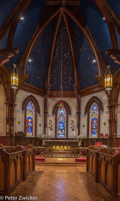 Interior of St. John's Anglican Church Inside Churches Interiors, Christian Church Interior Design, Starry Ceilings, Church Ceiling, Gothic Library, Starry Ceiling, Traditional Catholicism, Church Interior Design, Black Church