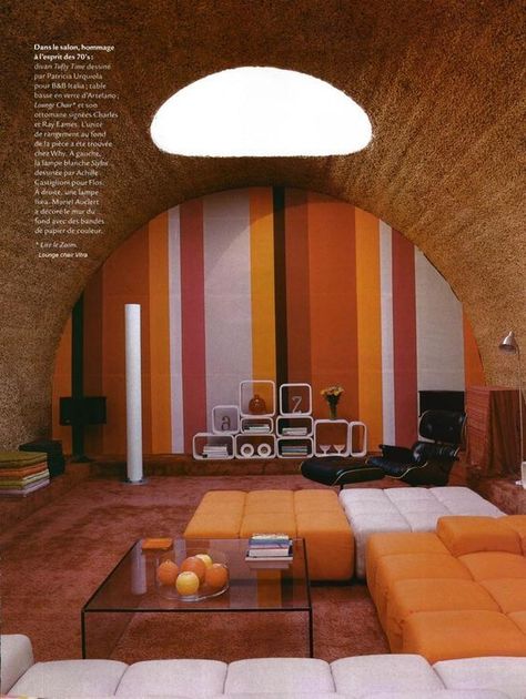 Space Age, Mid Century, Architecture, Living Room, Orange, Furniture, White, Home Decor, Design