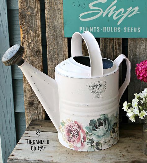 Up-cycled Watering Can & Repurposed Paint Finish Sample Signs #iodtransfer #primamarketing #oldsignstencils #stencil #upcycle #repurpose #signs #wateringcan #shabbychic Light Pink Paint, Aluminum Can Crafts, Dixie Belle Paint Company, Metal Watering Can, Decoupage Diy, Garden Junk, Tin Can Crafts, Coffee Stencils, Sign Stencils