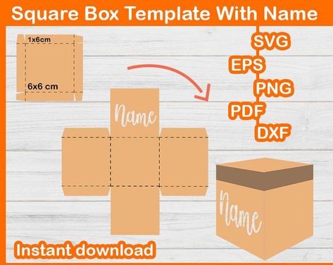 Make your custom Square Box Template SVG Box Template With | Etsy Square Gift Box Ideas, Cricut Box Templates Free, Square Box Template, Samhain Party, Paper Box Tutorial, Box Templates Printable Free, Template Box, Cardboard Ideas, Box Template Printable