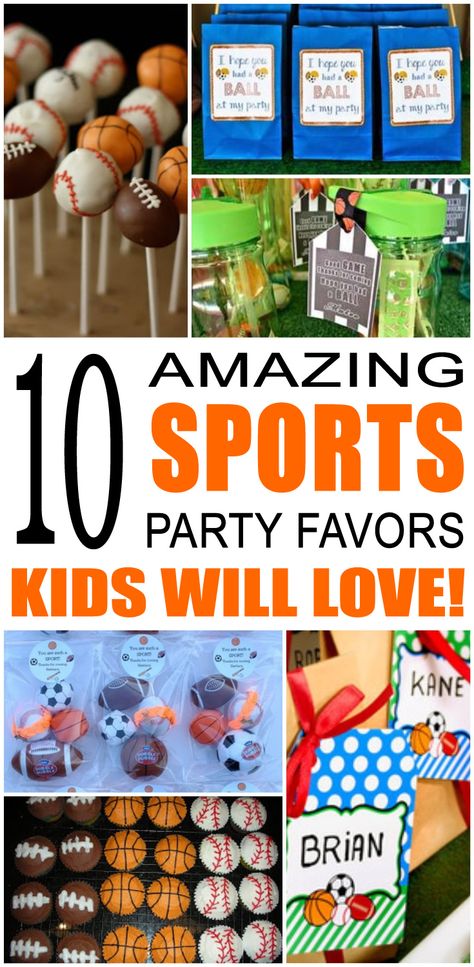 Fun sports party favor ideas that kids and teens will love. Try these simple diy sports party favors for boys and girls. Here are some easy gift bags, treat bags, sports bottle and more birthday ideas to say thank you to the friends of that special birthday child. Sports Party Favors For Kids Birthday, Sports Goodie Bags, Sports Birthday Party Favors, Sports Themed Party Favors, Party Favor Ideas For Kids, Boys Birthday Party Favors, Mishloach Manot, Sports Party Favors, Party Favor Ideas