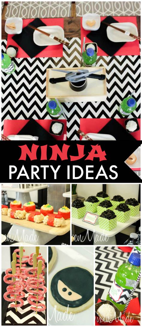 Karate Party Food, Ninja Party Snacks, Ninja Party Food Ideas, Ninja Birthday Party Food, Ninja Themed Food, Jiu Jitsu Birthday Party Ideas, Ninja Party Games, Ninja Snacks, Ninja Party Food