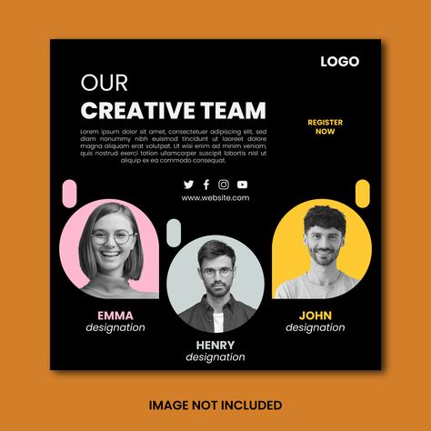 Download this Premium Vector File about Creative team social media post template, and discover more than 74 Million Professional Graphic Resources on Freepik. #freepick #creaticeteam #creativeteamsocialmediapost #teamsocialmediapost #team #marketingagencypost Team Social Media Post, Team Page Design, Webinar Design, Team Page, Social Media Post Template, Portfolio Ideas, Graphic Design Photoshop, Design Photoshop, Social Media Design Inspiration