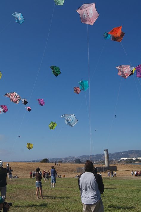 These Japanese Rokkaku kites were not as peaceful as they looked. This was actually a kite fight where you would try to knock your opponent's out of the air. If your kite touches the ground, you're out. Some even managed to sever another kite's string with their string. (lightly edited by T.P. (my-best-kite.com) ) Big Kites, Alphabet Dating, Kites For Kids, Kite Designs, Go Fly A Kite, Kite Festival, Kite Flying, Student Council, Wind Power