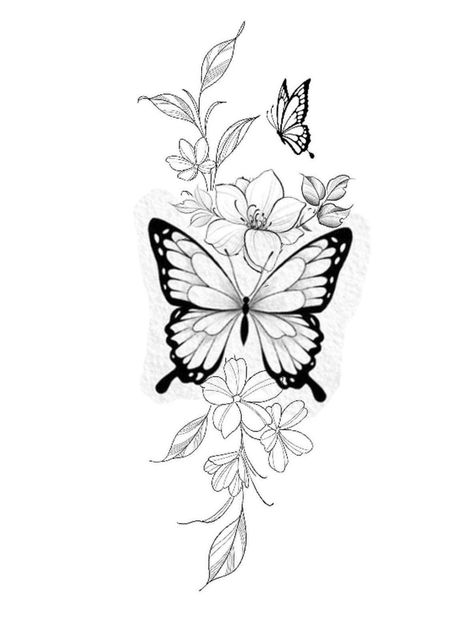 Butterfly With Flowers Tattoo Design, Butterfly Tattoo Designs Flowers, 3 Butterfly Tattoo On Arm, Butterfly Flower Tattoo Design, Butterfly And Flower Tattoo Designs, Arm Stencil, Butterfly Tattoo Drawing, 3 Butterfly Tattoo, Butterfly Tattoo On Arm