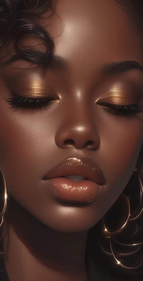 Black Queen Makeup, Golden Makeup, Goddess Makeup, Gold Makeup Looks, Lip Art Makeup, African Goddess, Makeup For Black Skin, Queen Makeup, Hot Makeup