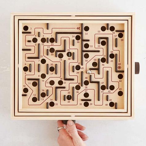 The Wooden Labyrinth Game Preschool Christmas Games, Wooden Labyrinth, 1st Birthday Party Games, Homemade Board Games, Teen Gift Guide, Labyrinth Game, Office Party Games, Holiday Party Kids, Maze Game