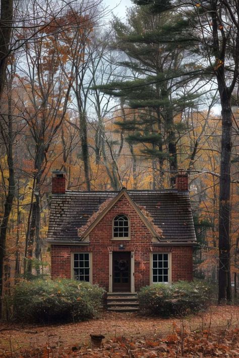 Woodland Cottage House Plans, Brick Cottage With Porch, European Houses English Cottages, Classic Cottage Exterior, Cottage House With Porch, Styles Of Homes Architecture, Brick Tudor Cottage, Small Brick Cottage, Tutor Cottage