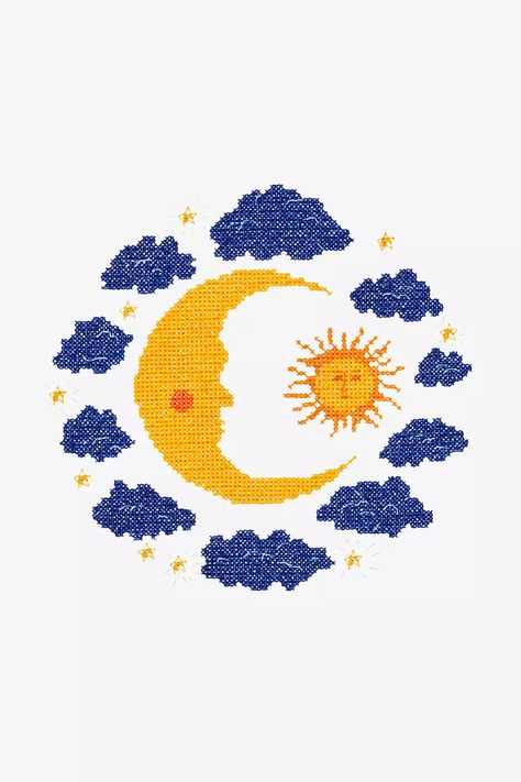 Sun And Moon Cross Stitch, Crosstich Patterns Free, Crosstich Patterns, Composition Pattern, Moon Cross Stitch, Flora Pattern, Flamingo Pattern, Moon Pattern, Unicorn Pattern