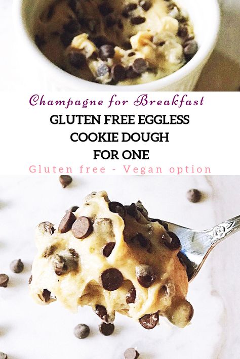 Gluten Free Eggless Cookie Dough for One – Champagne for Breakfast Gluten Free Vegan Cookie Dough, Gluten Free Edible Cookie Dough For One, Gluten Free Protein Cookie Dough, Gluten Free Cookie Dough Recipe, Gluten Free Desserts For One, Gluten Free Dessert For One, Gluten Free Cookie Dough Edible, Gluten Free Mug Cookie, Gf Cookie Dough