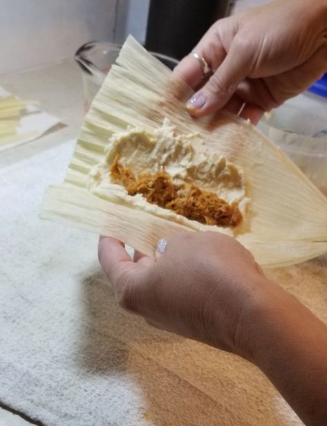 Perfectly Folded Tamales in Five Easy Steps | Lakeside Candles and Crafts Making Tamales Step By Step, How To Wrap Tamales, How To Fold Tamales, Deer Tamales Recipe, Home Made Tamales, How To Roll Tamales, Venison Tamales Recipe, Tamale Filling Ideas, Tamale Balls