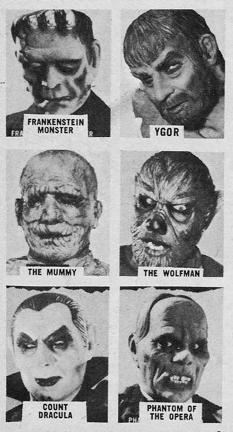 Monster masks. Vintage Masks, Monster Movies, Monster Mask, Vintage Halloween Costume, Monster Toys, Famous Monsters, Classic Horror Movies, Horror Movie Characters, Universal Monsters