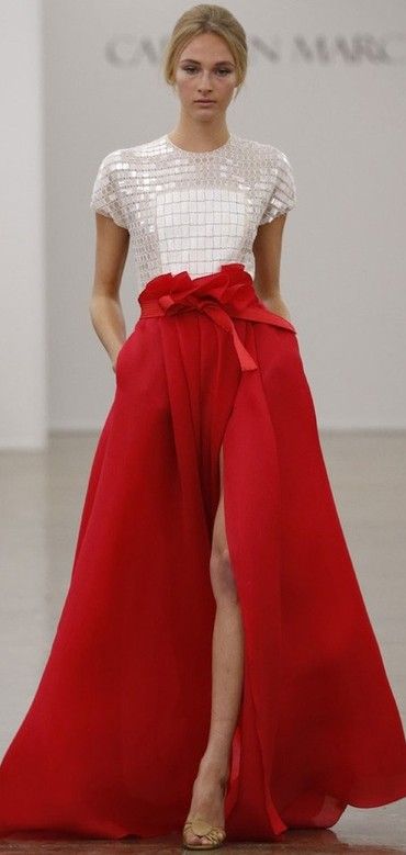 red and white runway fashion ♥✤ | Keep the Glamour | BeStayBeautiful White Runway Fashion, Mode Chanel, Carmen Marc Valvo, Red Skirt, فستان سهرة, Zac Posen, Moda Vintage, Gorgeous Gowns, Fashion Weeks