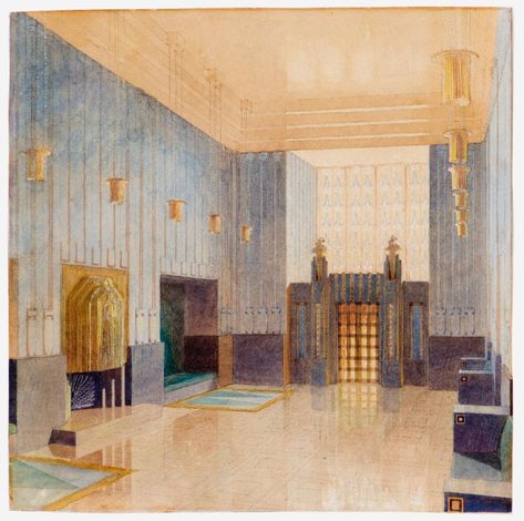 Art Nouveau Architecture, Eero Saarinen, Interior Illustration, Interior Rendering, Arts And Crafts Movement, Architecture Drawing, Art And Architecture, Interior Architecture, Art Nouveau