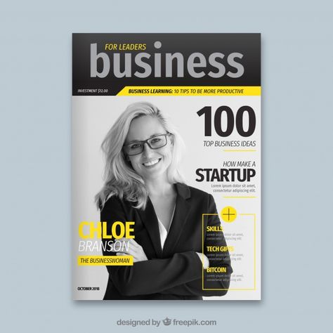 Business magazine cover with photo | Free Vector #Freepik #freevector #brochure #flyer #business #cover Magazine Cover Design Ideas, Magazine Cover Design Creative, Cover Magazine Design, Business Magazine Cover, Top Business Ideas, Magazine Cover Layout, Magazine Cover Page, Magazine Design Cover, Milk Splash