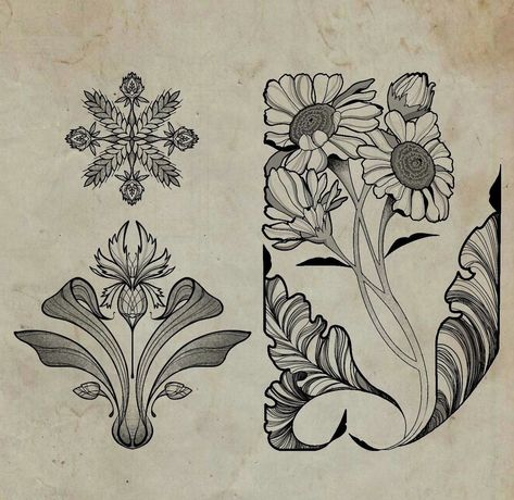 Art Nouveau Tattoo Flash, Art Nouveau Thistle Tattoo, Art Nouveau Daffodil Tattoo, Art Deco Iris, Erte Tattoo, Art Nouveau Sunflower, Graphic Design Zine, Art Nouveau Tattoo Woman, Art Nouveau Design Illustration