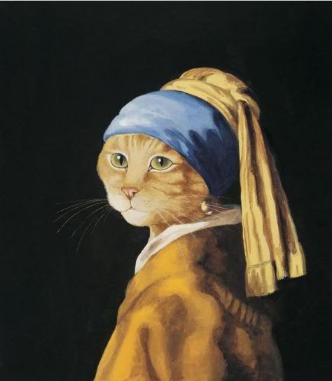 Thames & Hudson - Imgur Western Artwork, Art Parody, Famous Artwork, Johannes Vermeer, Famous Art, Arte Animal, Cat Painting, Crazy Cats, Cool Cats