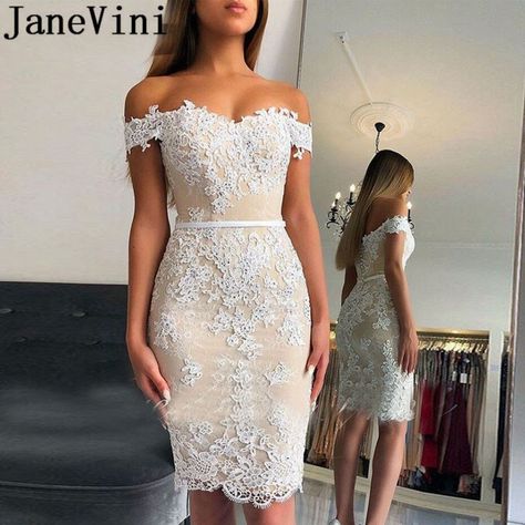 JaneVini Light Champagne Beaded Cocktail Dresses Knee Length Short White Lace Applique Sweetheart Women Tight Fitted Party Dress Formal Dresses Graduation, Mini Homecoming Dresses, Prom Dresses Lace, Homecoming Dresses Short, Evening Gowns Formal, Formal Evening Dresses, Lace Applique, Dance Dresses, Mother Of The Bride Dresses