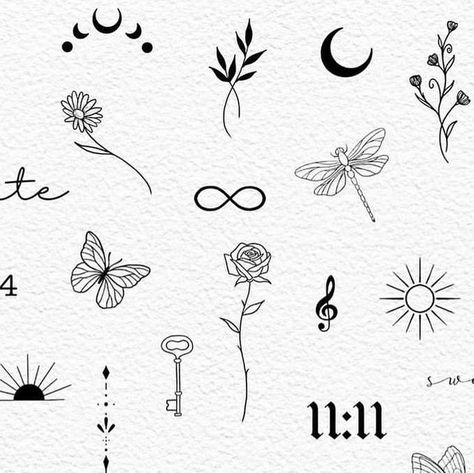 SKETCH BOOK on Instagram Cute And Small Tattoos For Women, Space Tiny Tattoos, Witchy Micro Tattoos, Small Tattoos Line Art, Cute Line Tattoos For Women, In Love Tattoos For Women, Teeny Tiny Tattoo Ideas, Tiny Tattoos Fine Line, 11 11 Hand Tattoo