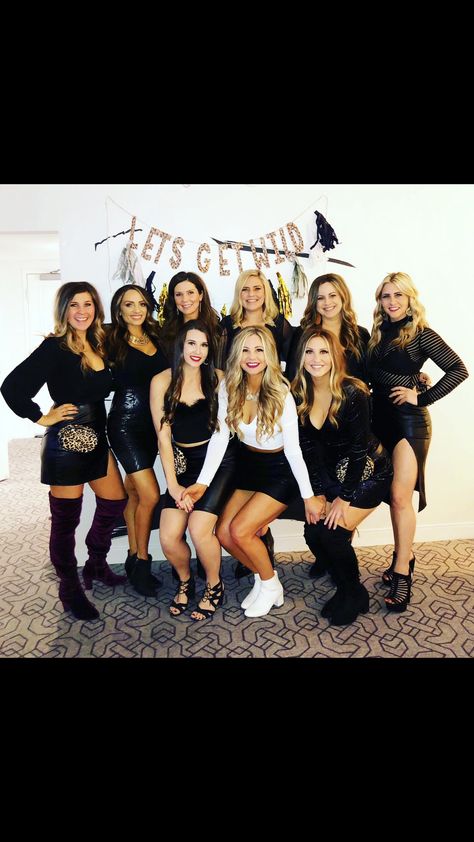 Bachelorette theme. Black and white. Las Vegas bachelorette. All Black Bachelorette Party Outfit Group, Black Outfits Bachelorette, Black And White Bachelorette Party Outfits, Bachelorette Black Outfit, Spooky Bachelorette Party Outfits, White And Black Bachelorette Party, Bachelorette Party Black And White, All Black Bachelorette Party, Black And White Bachelorette Party Theme