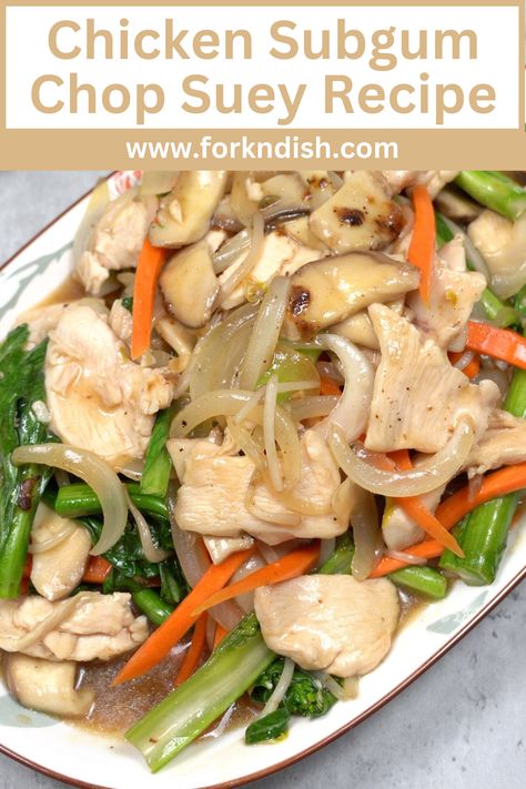 Looking for a scrumptious Asian-inspired dish? Chicken Subgum Chop Suey Recipe is the answer! Chop Suey Recipe Chicken, Crockpot Chop Suey, Chinese Chop Suey Recipe, Chicken Chop Suey Recipe Chinese, Chop Suey Recipe American, Chicken Subgum, Pork Chop Suey Recipe, Chinese Chop Suey, Chicken Chop Suey Recipe