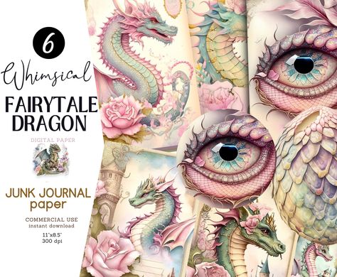 Printable Journal Pages, Fantasy Dragons, Dragon Eggs, Unique Journals, Printable Journal, Junk Journal Pages, Dragon Egg, Pastel Watercolor, Journal Printable