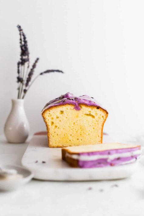 Lavender Pound Cake, Lavender Cake Recipe, Lemon Lavender Cake, Cake Lavender, Sweet Potato Powder, Sweet Potato Buns, Lavender Cake, Matcha Milk, Homemade Bubbles