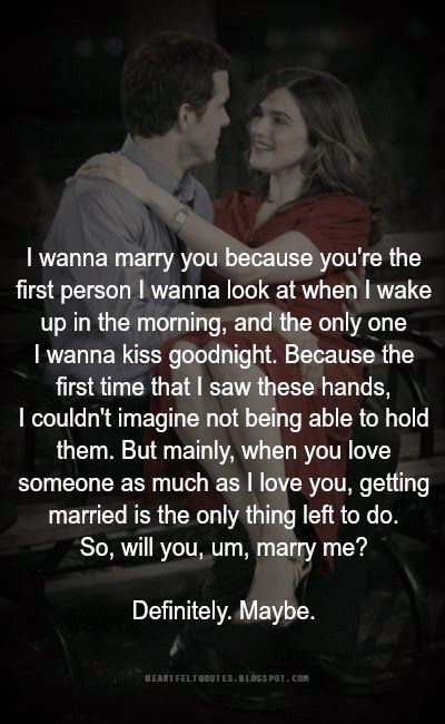 Heartfelt Quotes: I wanna marry you because you're the first person I wanna look at when I wake up in the morning, and the only one I wanna kiss goodnight. Marriage Proposal Quotes, Proposal Quotes, Love And Life Quotes, Married Quotes, Marry Me Quotes, Kiss Goodnight, Wake Up In The Morning, Soulmate Love Quotes, I Wake Up