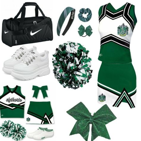 Hogwarts Cheerleader Uniform, Hogwarts Cheerleader, Slytherin Cheer Uniform, Slytherin Cheerleader, Slytherin Dress, Slytherin Uniform, Cheer Costumes, Slytherin Clothes, Slytherin Outfit