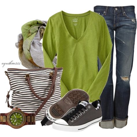 "Apple Green Cutie" by cynthia335 on Polyvore Mode Tips, Moda Jeans, Moda Chic, Outfit Jeans, Fashion Mode, Fall Winter Outfits, Primavera Estate, Casual Outfit, Look Fashion