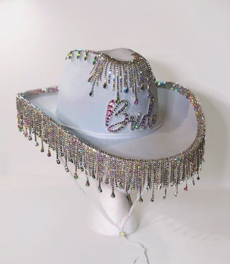 Fringe Cowgirl Hat, Bead Hangers, Bride Cowboy Hat, Embellished Cowboy Hat, Pink Cowboy Hat, Hat Diy, Cowgirl Accessories, Space Cowgirl, Country Music Festival