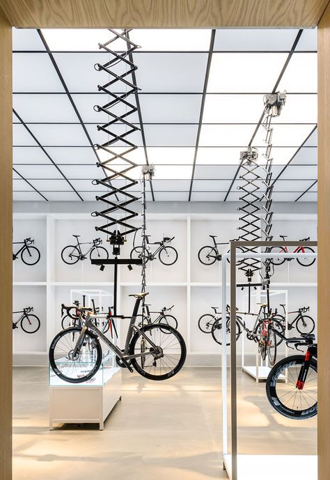 Modern Monastery, Cycling Drawing, Bike Shop Ideas, Bike Showroom, Bike Cafe, Plaza Design, Bicycle Store, 포트폴리오 레이아웃, Bicycle Shop