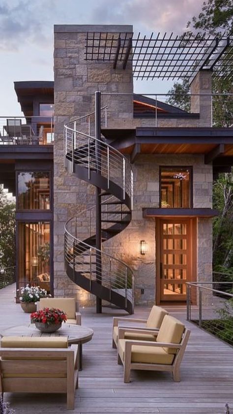 Spiral Staircase Outdoor, Home Exterior Design, Staircase Outdoor, Rooftop Terrace Design, Rooftop Design, Exterior Stairs, Stairs Design Modern, House Arch Design, Outdoor Stairs