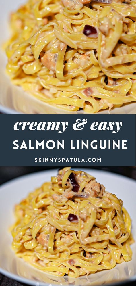 Looking for easy pasta recipes with few ingredients? This creamy salmon pasta recipe can be ready on the table in just 15 minutes, all with ingredients you may already have in the house. Smoked Salmon Pasta Recipes, Salmon Linguine, Salmon Pasta Recipe, Creamy Salmon Pasta, Salmon Pasta Recipes, Creamy Salmon, Canned Salmon Recipes, Fish Pasta, Linguine Recipes