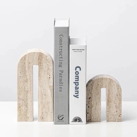 SG$60.84  51％ Off | Retro Natural Stone Bookends Luxury Vintage Beige Travertine Book Stand Holder Home Decoration Granite Coffee Table, Book Holder Stand, Stone Ideas, Model Accessories, Cordless Lamps, Travertine Stone, Marble Decor, Book Holder, Book Stand