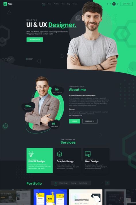 Alex - personal portfolio homepage design (dark mode) Cv Website, Personal Website Design, Personal Website Portfolio, Cv Inspiration, Design Sites, Minimalist Theme, Web Design Websites, Portfolio Photo, Graphic Design Portfolio Layout