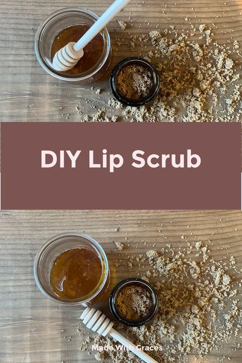 DIY-Brown-Sugar-Lip-Scrub-Made-With-Graces Diy Edible Lip Scrub, Brown Sugar Lip Scrub Diy, Sugar Lip Scrub Diy, Diy Brown Sugar, Brown Sugar Body Scrub, Make Brown Sugar, Favorite Christmas Recipes, Homemade Beauty Recipes, Diy Edible