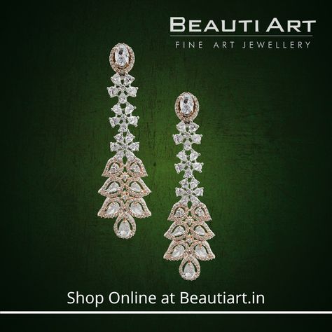 TWO TONE PLATED LONG EARRINGS WITH CZ STONE (BAER0297)  Styling Idea:   This Bright Two-Tone plated and CZ stone studded long earrings are ideal for any evening party or get together.  Pair them with your favourite party gown or long dress.  These earrings come with BeautiArt’s assurance of quality and durability.  #beautiartjewellery #designercollection #uniqueearrings #antiquejewellery⠀⠀⠀⠀⠀⠀⠀ ⠀⠀⠀⠀⠀⠀⠀ Caution: "Cheap imitation jewelry are also available in market which look good online and bad Western Earrings, Fine Art Jewelry, Party Gown, Stone Studs, Jewelry Online Shopping, Party Gowns, Antique Jewellery, Cz Stone, Unique Earrings