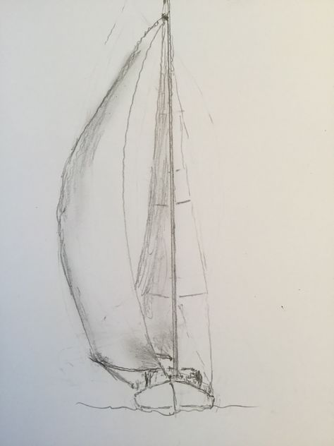 How To Draw A Sailboat Step By Step, Sailboat Drawing Simple, Sailing Boat Drawing, Sail Boat Drawing, Sail Boats Painting, Sailboat Painting Watercolor, Sailboat Sketch, Boat In Water, Sailing Tattoo