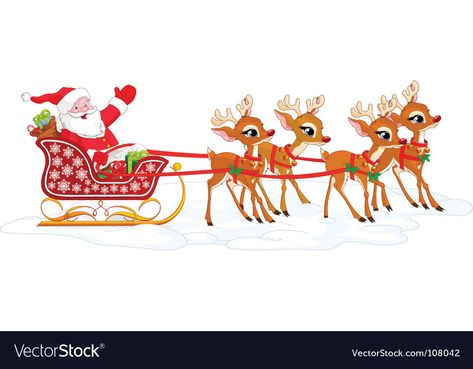 Santa In A Sleigh, Santa Claus With Reindeer, Santa Claus Illustration, Santa On His Sleigh, Reindeer Printable, Santa And Sleigh, Santa In Sleigh, Santa Claus Sleigh, Patriotic Background