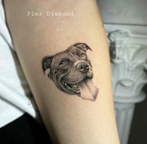 Pitbull Portrait Tattoo, Pitbull Tattoo For Women, Pet Tattoo Ideas, Small Animal Tattoos, Dog Portrait Tattoo, Small Dog Tattoos, Cool Animal Tattoos, Pet Tattoos, Meaningful Wrist Tattoos