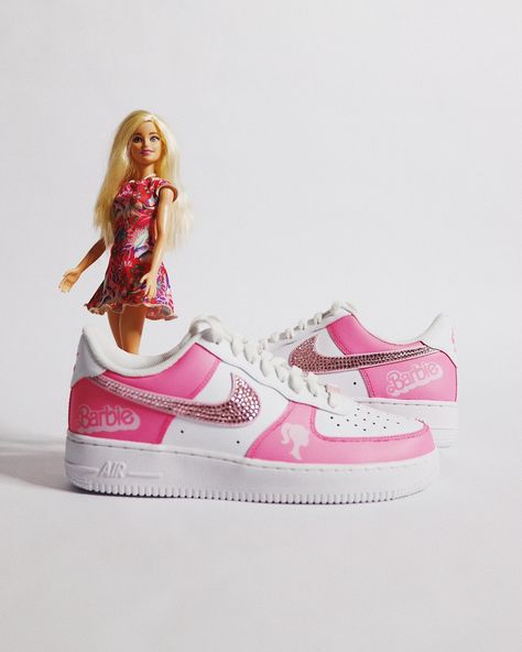 Hot Pink Barbie Nike’s with a touch of sparkle. 💖😍 - #barbie #pink #grwm #hotpink #nike #sneakers #ootd #airforce1 #customsneakers #barbiefashion #pinksneakers #customkicks #sneakerhead #barbiestyle #sneakeraddict #sneakerculture #fashionblogger #instafashion Pink Air Force 1, Barbie Design, Hot Pink Barbie, Air Force 1 Sneakers, Hand Spray, Custom Barbie, Painted Sneakers, Custom Kicks, Wedding Sneakers