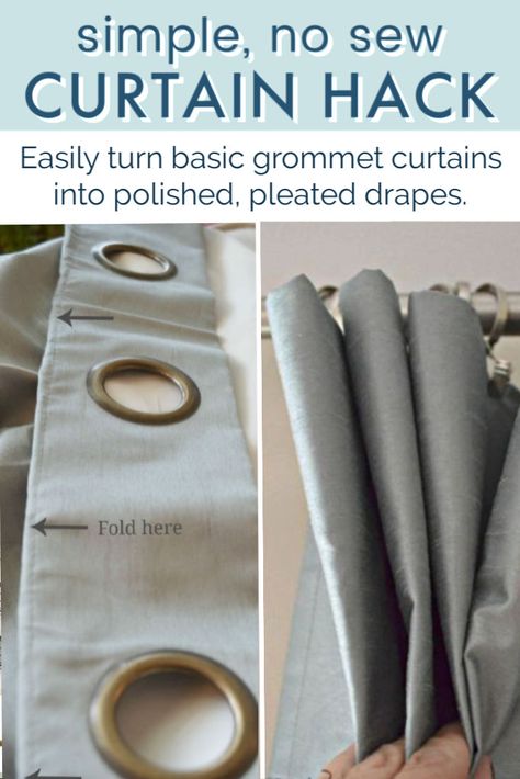 Curtain Hack Tutorial (No Sew): Grommet Curtains to Pleated Drapes - A Pop of Pretty Home Decor Blog Sew Curtains, Home Inspo Cozy, Curtain Rings With Clips, Grommet Panels, No Sew Curtains, Pleated Drapes, Pinch Pleat Curtains, Simple Curtains, Curtain Clips