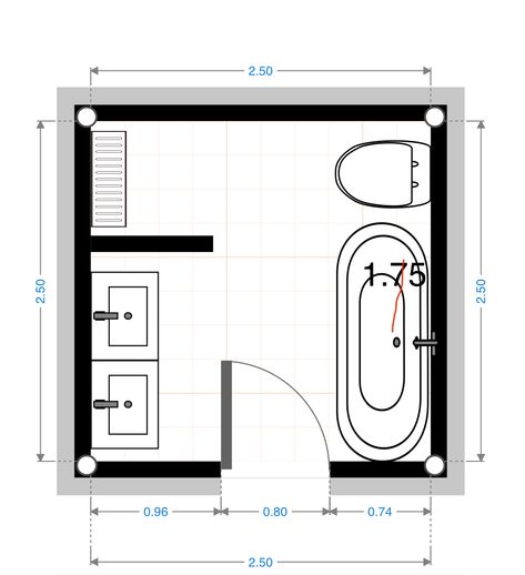 Square Bathroom Floorplan Layout, Bathroom Floorplan Layout, Square Bathroom Layout, Bathroom Floorplan, Toilet Plan, Bathroom Layout Plans, Toilet And Bathroom Design, Bathroom Dimensions, Small Bathroom Layout