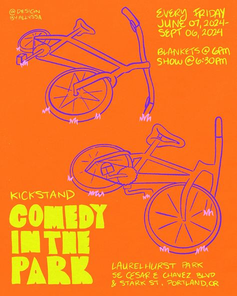 COMEDY IN THE PARK IYKYK, One of Portland’s best summer events is Comedy in the Park by @kickstandcomedy ✨ I love it so much I wanted to make a poster for it, out of a sketch I did while at one of the events 🤭 featuring all hand-drawn elements 🙂‍↕️ full process video coming soon Which color way is your favorite? - #posterdesign #posterdesigncommunity #type01 #womenoftype #designbywomen #portlandoregon #portlandevents #graphicdesign #tdkpeepshow #eyeondesign Comedy Graphic Design, Comedy Poster Design, Comedy Poster, Make A Poster, Play Poster, Draw Shapes, Event Banner, Sketch Comedy, Party Poster