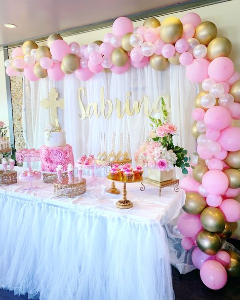 Pink / Gold / Baptism / First Birthday / Princess / Dessert Table / Balloon Garland / Party Backdrop / Pink and Gold / Elegant Party / First Birthday Party / Baptism Party / Birthday Girl / Birthday Princess Christening Backdrop Girl, Baptismal Theme Girl Backdrops, 1st Birthday And Baptism Ideas Girl, Baptismal Decorations Girl Backdrop, Baptism And First Birthday Girl, Baptismal Theme Girl, Christening Backdrop, Christening Party Decorations, Baptism Decorations Girl