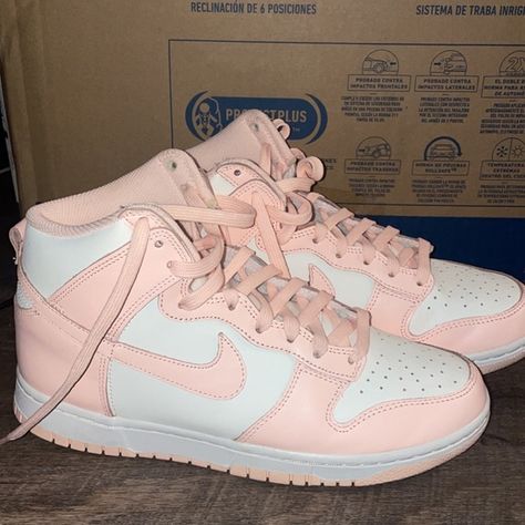 Women’s 8.5 High Top Pink Nike Dunks Light Pink Nike Dunks, Hightop Nike, High Top Nike Shoes, Pink Nike Dunks, High Top Nikes, Nike Dunk High Women, High Tops Nike, High Dunks, Nike Dunks High