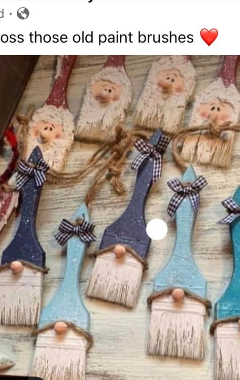 Gnome Paint Brush Ornaments, Paint Brush Gnomes, Gnome Paint Brush, Gnome Paintbrush, Gnome Craft, Gnome Paint, Gnomes Diy, Gnome Christmas, Gnome Ornaments